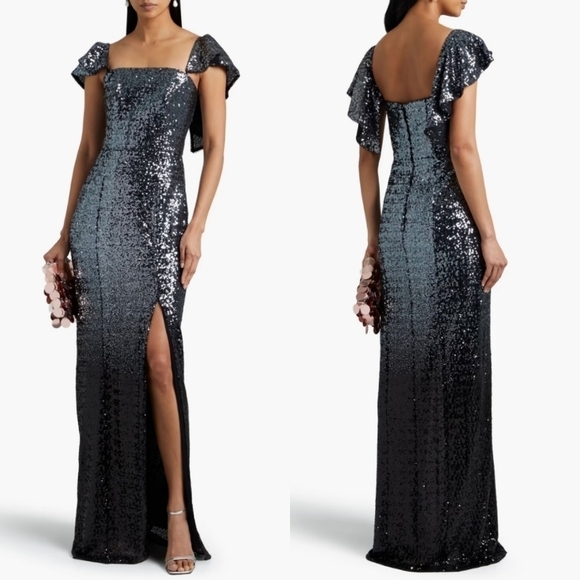 Marchesa Notte Ombré Sequin Gunmetal Column 3 In 1 Evening Gown NWT Size 6 - Picture 9 of 16